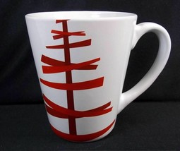 Starbucks tapered coffee mug White Red abstract Christmas tree 2012 12 oz - £7.46 GBP