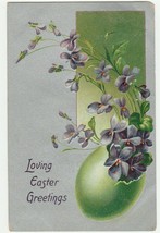 Vintage Postcard Easter Violets Green Easter Egg Silver Background Raphael Tuck - £5.45 GBP