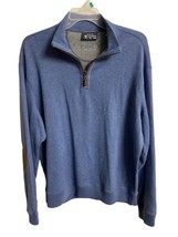 Cremieux Pullover Sweater Mens Blue Size XL Quarter Zip Suede Elbow Patches - $17.59