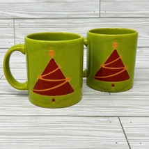 Waechtersbach Vintage Chartreuse Green Coffee Mugs Red Christmas Tree Germany - £43.49 GBP