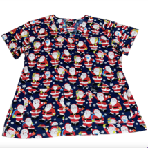 Peaches Sport Scrub Top Santa Claus Glitter Sparkle Navy Blue Womens Med... - $16.99