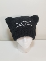 Handmade Crochet Black Cat Ear Beanie with Whiskers - $273.78 MXN