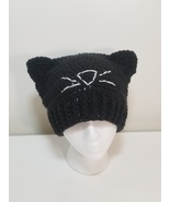 Handmade Crochet Black Cat Ear Beanie with Whiskers - $273.78 MXN
