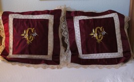 Antique Victorian Pillow Covers Bobbin Lace Silk Embroidery Wine Purple ... - £119.90 GBP