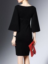 LONYUASH Black Sheath Bell Sleeve Zipper Slit Midi Dress Size S - £25.32 GBP