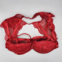 Frederick&#39;s of Hollywood Red Dahlia Satin Lace Open Cup Bra Collar Sexy ... - £18.69 GBP