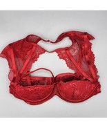 Frederick&#39;s of Hollywood Red Dahlia Satin Lace Open Cup Bra Collar Sexy ... - $24.18