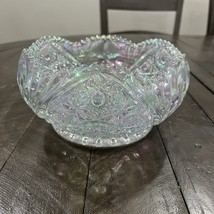 L.E. Smith 7.25&quot; Iridescent, Rainbow, Star, Button and Leaf Clear Glass ... - $29.69