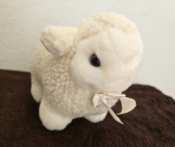 Vintage Top Toy Lamb Plush Stuffed Animal Ivory White Sherpa Fur Pink Bow Sheep - £27.44 GBP
