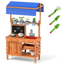 Wooden Pretend Play Kitchen with Height Adjustable Canopy for Kids-Natur... - $2,682.34 MXN