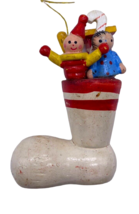 Vintage Wooden Christmas Stocking Ornament Misfit Toys Dolly Clown Whimsical 3&quot; - £20.80 GBP