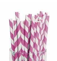 Hot Pink Striped Paper Straws - Birthday Baby Shower Party Supplies - 24... - $10.09