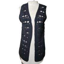Vintage Handmade Black Crochet Vest Size Small  - £27.29 GBP