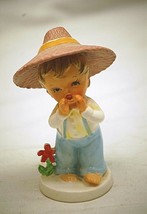 Vntage 1950s Japanese Girl Ceramic Figurine Pink Rice Hat Shadow Box Shelf Japan - £14.23 GBP