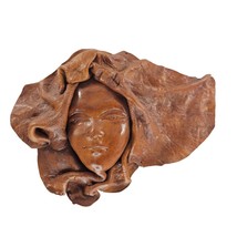 Face Mask Molded Sculpture Handmade Wall Decor Vintage Genuine Leather - £18.49 GBP