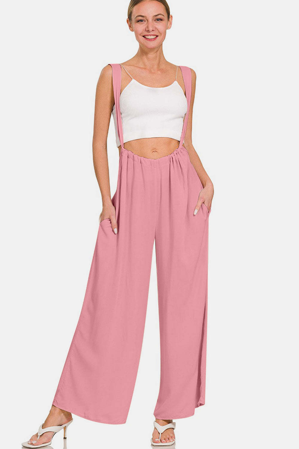 Zenana Pocketed Wide Strap Wide Leg Overalls - $30.81