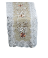 Brown Embroidered Runner, Elegant White Guipure, 16x64", 40x160cm, High Quality - $35.00