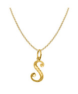 Genuine 14K Yellow Gold 0.78&quot; Fancy Cursive Letter Initial S Necklace 16... - $261.00+
