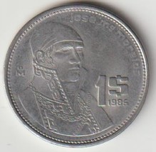 1985 Mexico $1 Peso coin peace age 38 years old KM#496 yes Buy now at smokejoe13 - £1.48 GBP