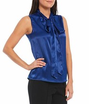 New Kacper Blue Bow Neck Career Blouse Top Size S Size M - £30.33 GBP