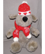 BABY KRIS MUTT STUFFED PLUSH GRAY BEAR DOG HAT MITTENS BIG BROWN EYE NOS... - $9.90