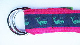 CK Bradley Tally Ho Designs Pink Ribbon Belt Green Whale Print Womens SMALL - $17.10