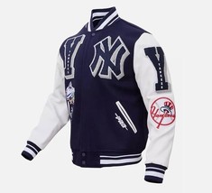 Men&#39;s NY Mashup Yankees Navy Blue Wool Varsity Jacket For Unisex - All S... - $129.99+