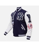 Men&#39;s NY Mashup Yankees Navy Blue Wool Varsity Jacket For Unisex - All S... - $129.99+