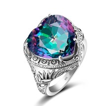Elegant Classic 15*15mm Heart Shape Rainbow Mystic Topaz Stone Ring For Women 92 - £41.07 GBP