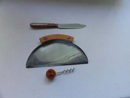 3 pc of Butterscotch Bakelite Utensils Corkscrew Knife Crumb Tray - $24.99