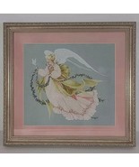 Summer Angel Embroidery Framed Lavender &amp; Lace Victorian Finished Blue G... - $300.00