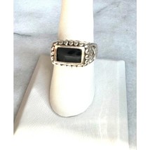 ORNATE 925 STERLING SILVER AND ONYX RING SIZE 7.75 SKY - £31.22 GBP