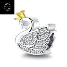 Genuine Sterling Silver 925 Princess Swan Bird Animal Bead Charm For Bracelets - £18.04 GBP