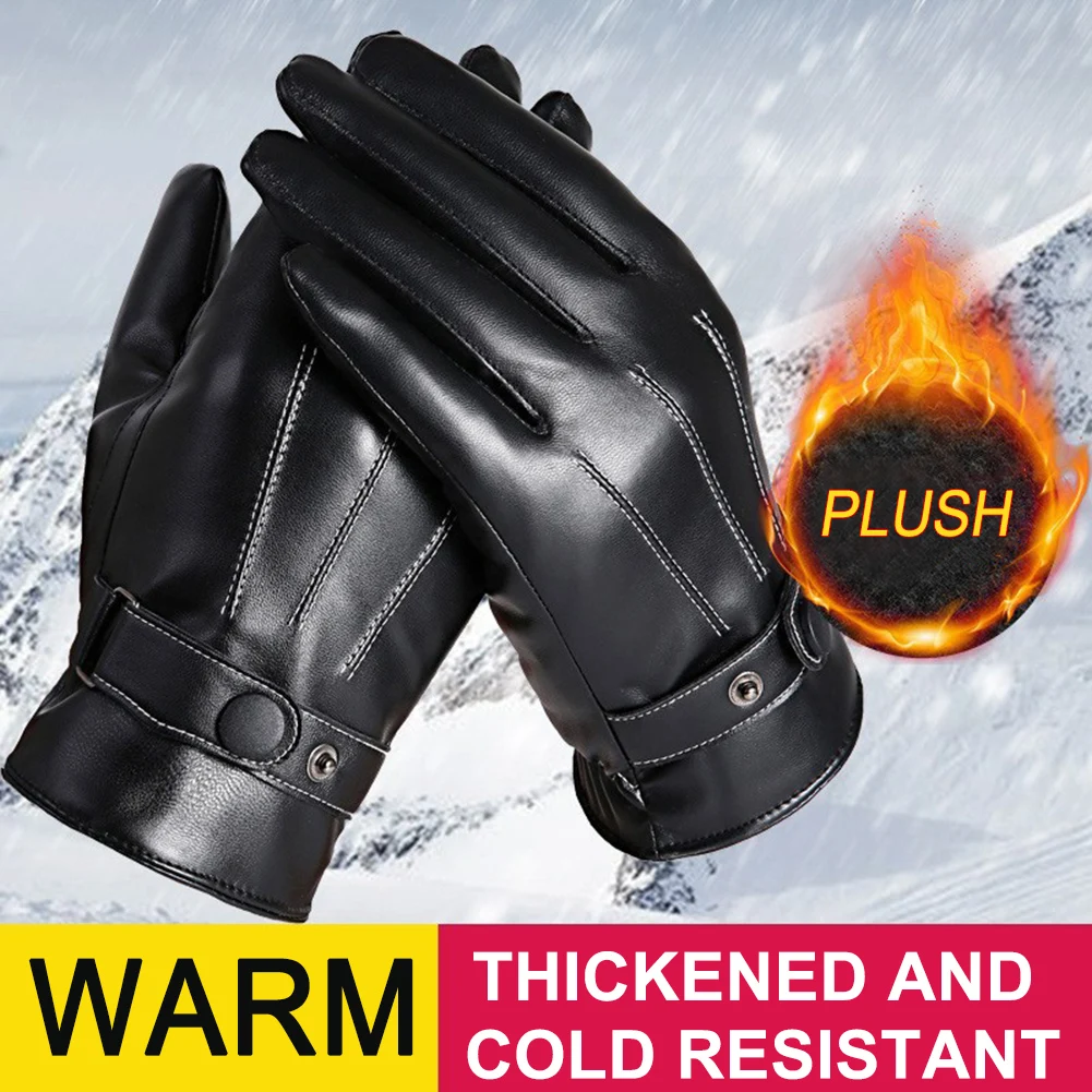 Men Cycling Warm Gloves PU Leather Protection Riding Gloves Adjustable B... - $12.78