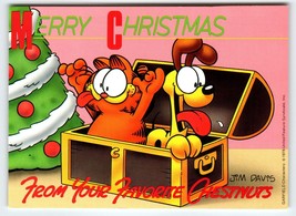 Garfield Merry Christmas Postcard Odie Dog Jim Davis Comic Orange Tabby Cat 1978 - £4.98 GBP
