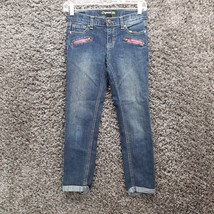 Jordache Jeans Girls 12 Blue Skinny Ankle Cuffed Zip Pockets Cute Stretch Pants - $9.95