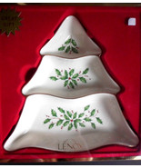 New LENOX Holiday Christmas Tree 9&quot; Divided Server Serving Dish Holly &amp; ... - $21.03
