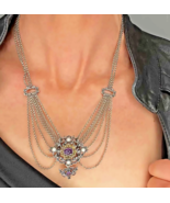 Vintage DRAPED Amethyst Pearl Silver Festoon Necklace Bohemian Necklace - $14,117.67 MXN