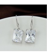 Royalty Earrings Emerald Cut Big Solitaires On Hooks - £38.12 GBP