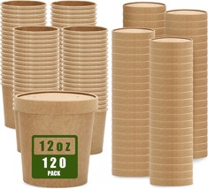 120 Pack 12Oz Kraft Paper Soup Containers With Lids Disposable Ice Cream... - $59.99