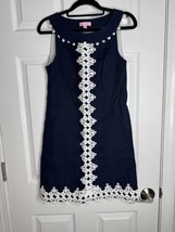 LILLY PULITZER Women&#39;s Navy White Crochet Accent Sleeveless Lined Dress ... - £22.55 GBP