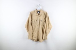 Vtg 90s Wrangler Mens Large Distressed Western Rodeo Denim Button Shirt Beige - £31.57 GBP