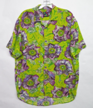 Vtg Jams World Rare Mens Sz M Rayon Lilikoi Floral Button Shirt Green Purple USA - £55.61 GBP