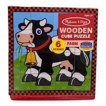 Melissa &amp; Doug Farm Wooden Cube Puzzle w/Storage Tray 6 Scenes 16 Blocks Ages 3+ - £9.55 GBP
