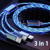 3 in 1 3A Fast Charging Glowing LED Light MiUSB Type C Cable For iPhone Samsung  - £5.84 GBP