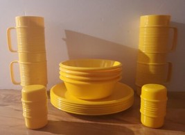 Rubbermaid Melamine Lot Of 16 Yellow Plates Cups Bowls Dishes Salt Pepper  - £45.90 GBP