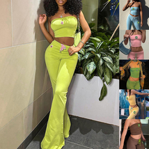 Summer Suit Tube Top and High Waist Drawstring Pants Two-Piece Set Womens Clothi - £17.46 GBP+