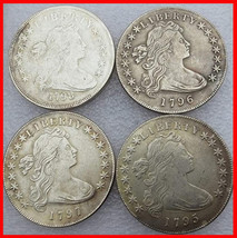 Rare Antique USA United States Full Set 1795-1798 4Pcs Hair Siver Color Coin - £27.81 GBP