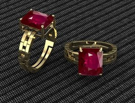 Maanik/ Ruby Ring Astrological Gemstone Ring Panchdhatu Yellow Gold Plated Ring - £47.50 GBP