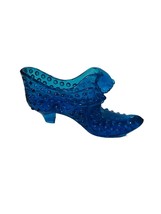 Fenton Art Glass Shoe Figurine Secret Slipper Boot cat Cobalt Blue Hobnail deco - £31.54 GBP
